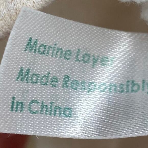 Marine Layer Anytime Crew Neck Ringer Sweatshirt Oatmeal Cream Maroon Womens XS - Picture 8 of 8